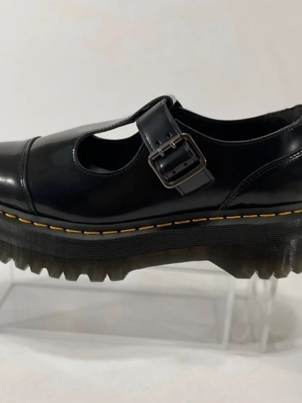 Dr. Martens Bethan Quad Platform Mary Jane T Strap Black Smooth Women's US 8 NEW